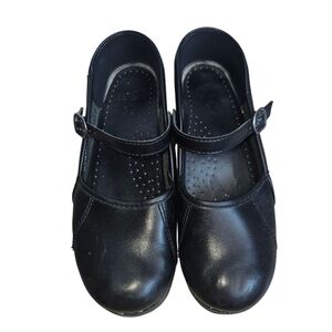 Dansko Leather Classic Black Women Mary Jane Clog Shoes